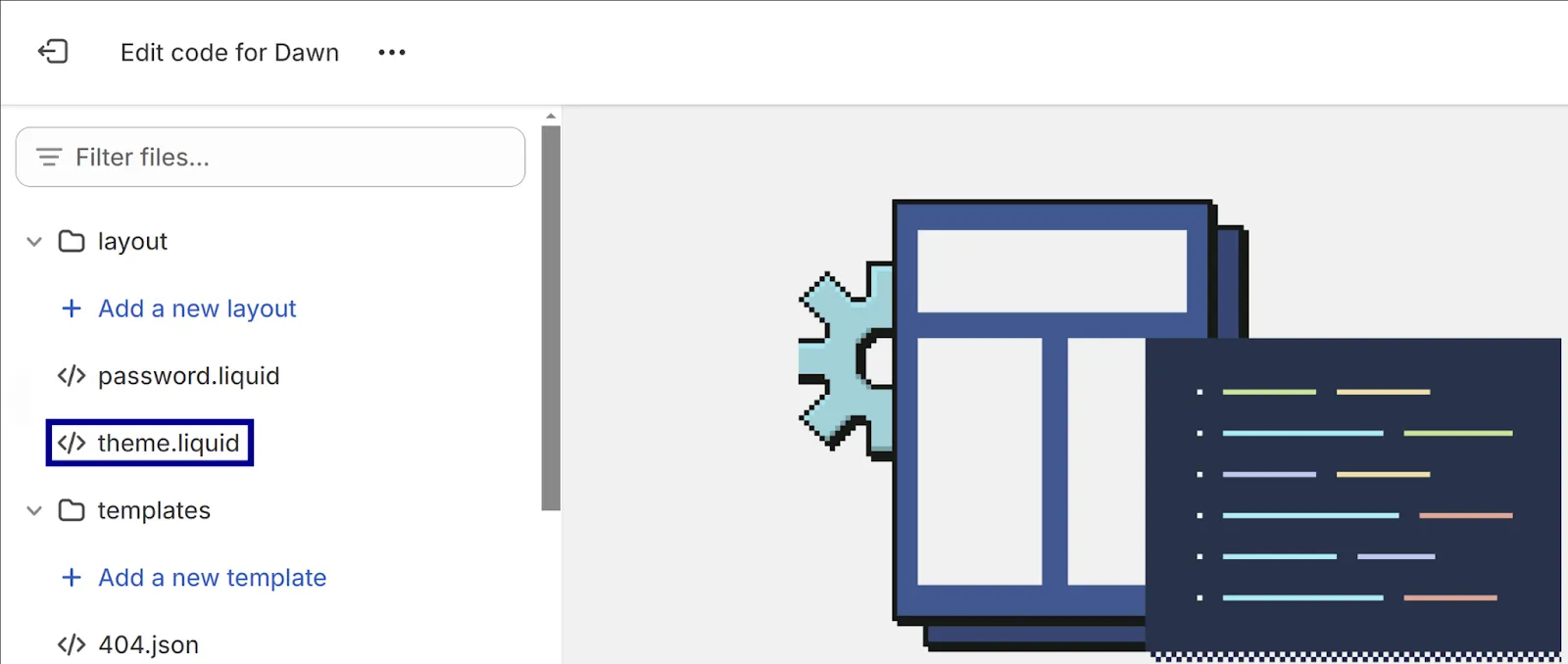 click “theme.liquid” to open this file.